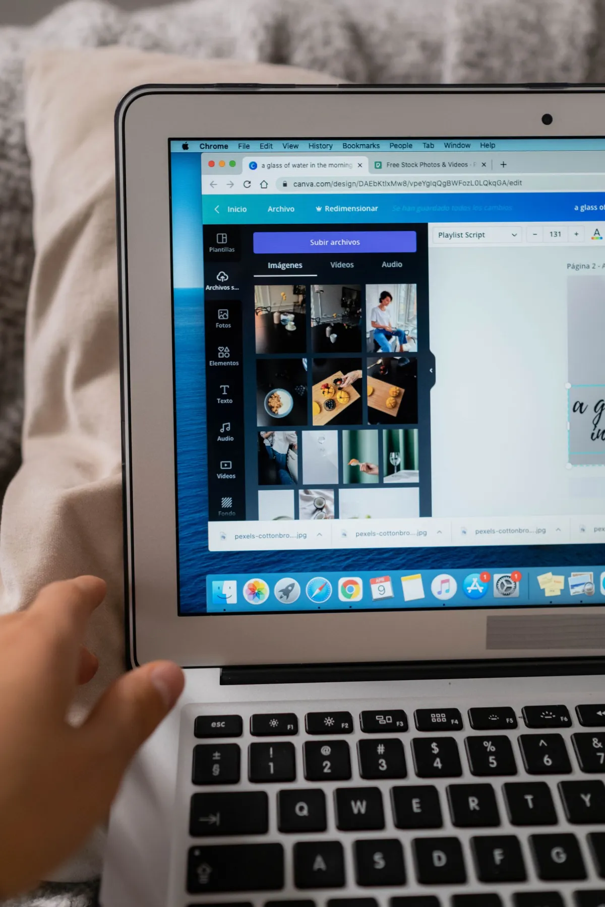 Real laptop screen showing browser tabs and a web-based design application